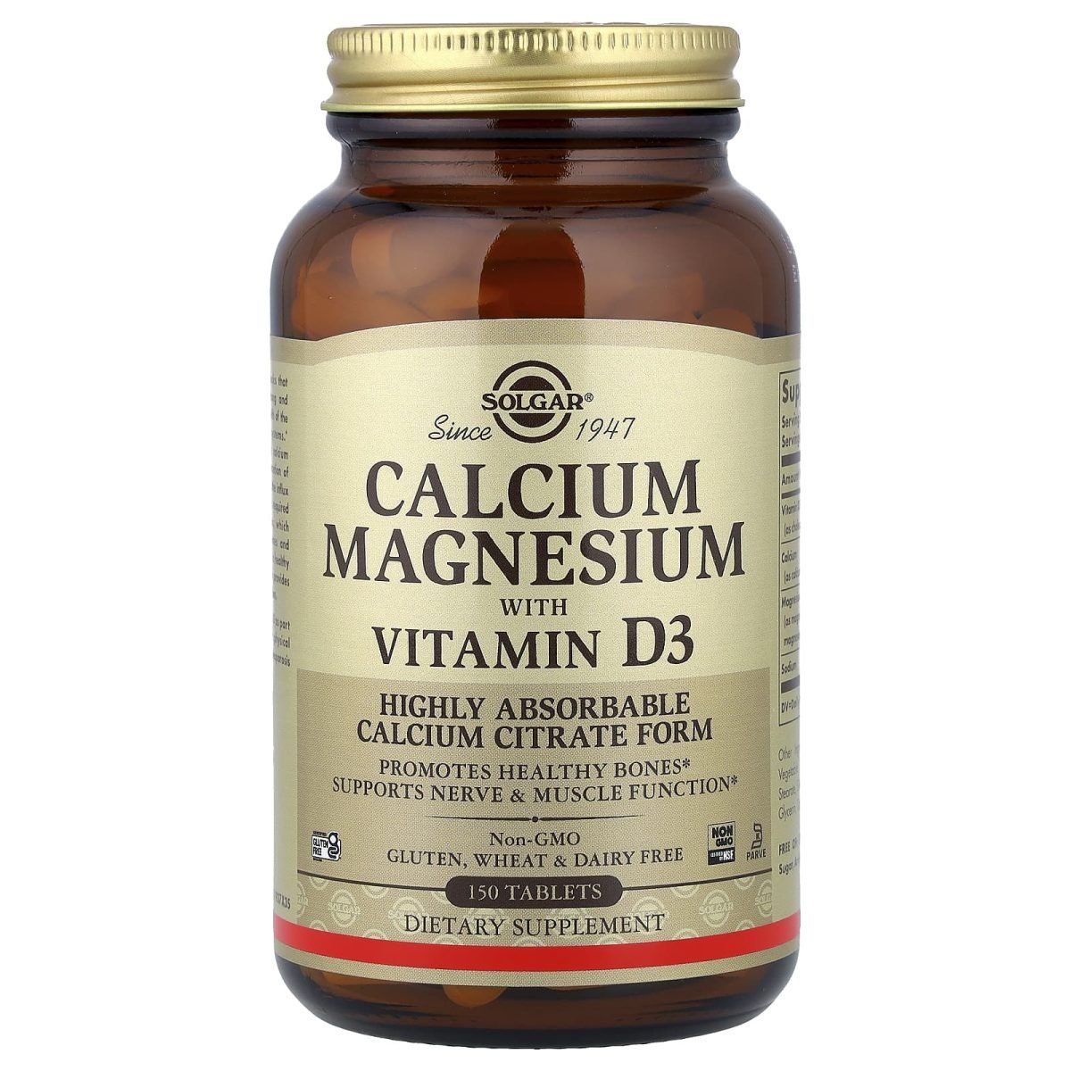 Solgar, Cálcio e Magnésio com Vitamina D3, 150 Comprimidos