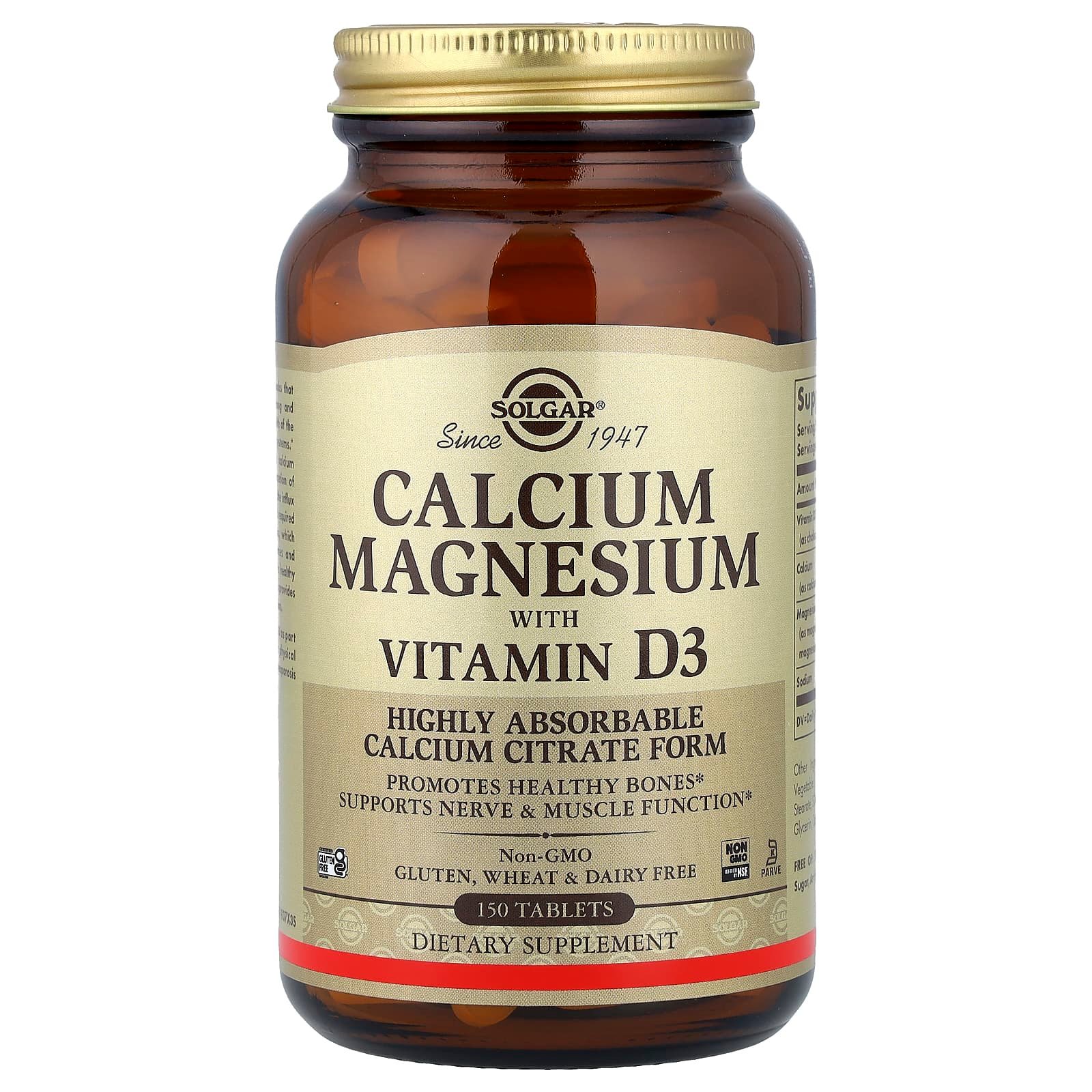 Solgar, Cálcio e Magnésio com Vitamina D3, 150 Comprimidos