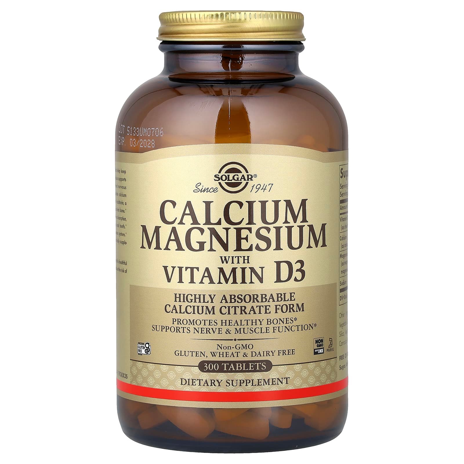 Solgar, Cálcio e Magnésio com Vitamina D3, 300 Comprimidos