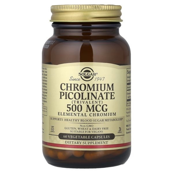 Solgar, Picolinato de Cromo, 500 mcg, 60 Cápsulas Vegetais