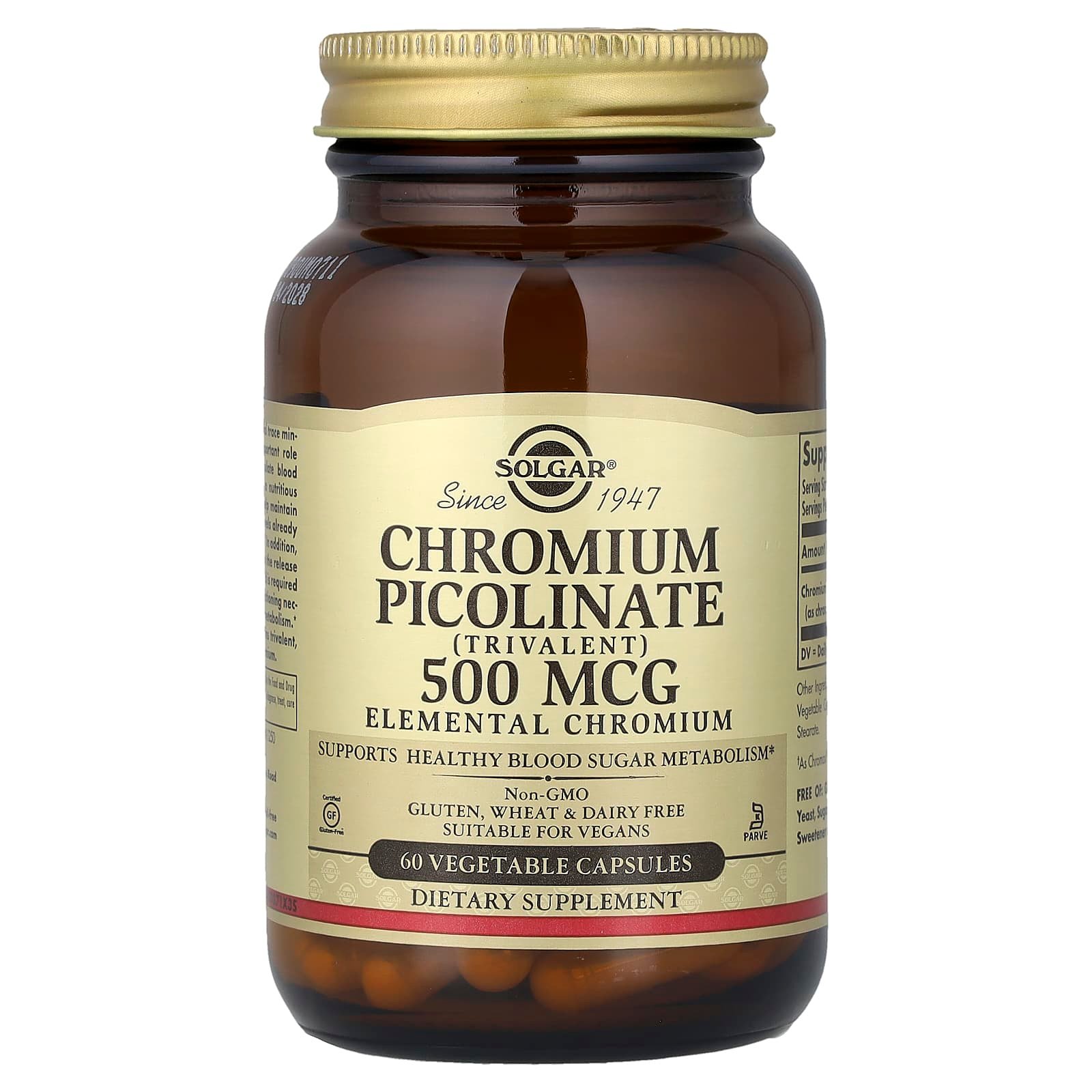 Solgar, Picolinato de Cromo, 500 mcg, 60 Cápsulas Vegetais