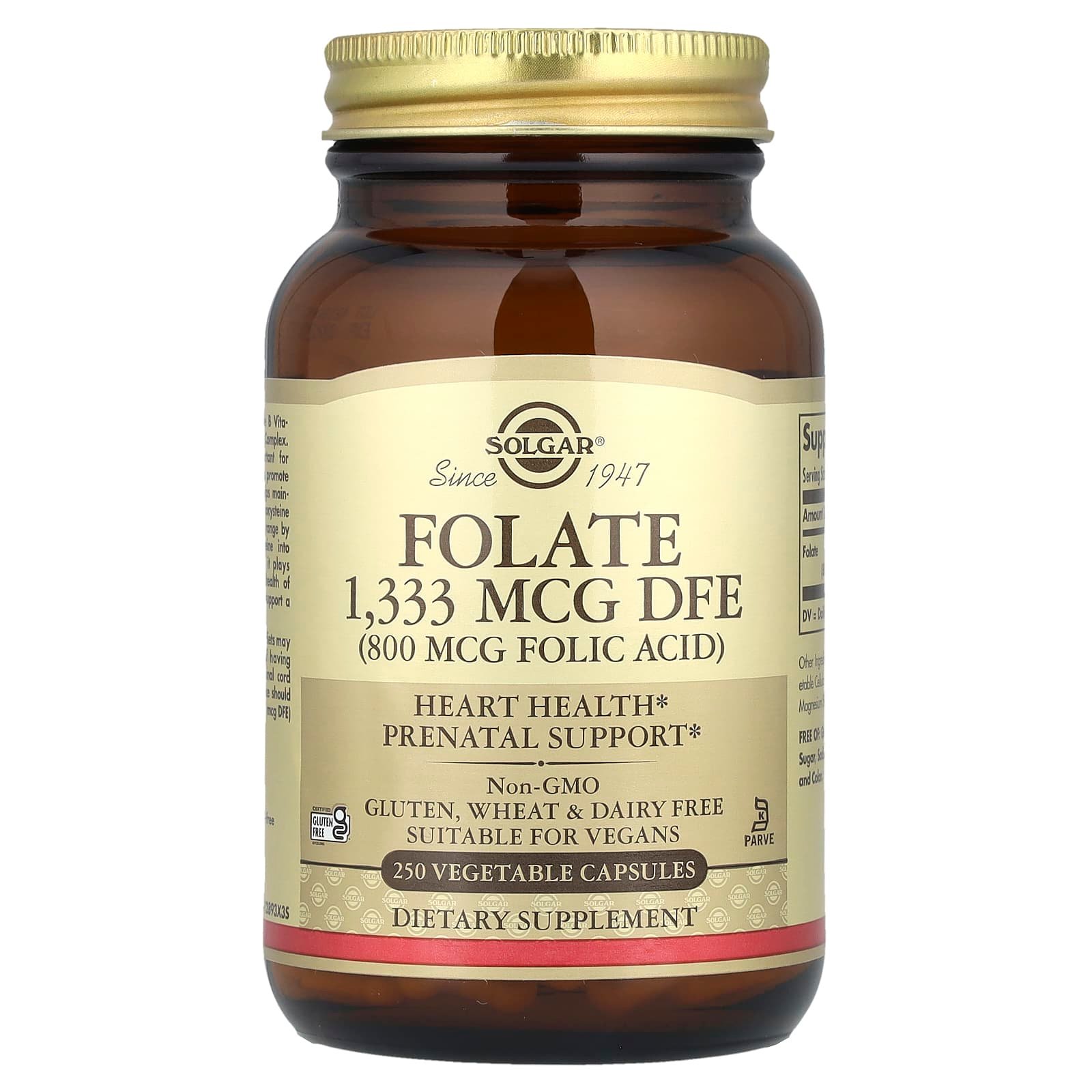 Solgar, Folato, 1.333 mcg DFE, 250 Cápsulas Vegetais