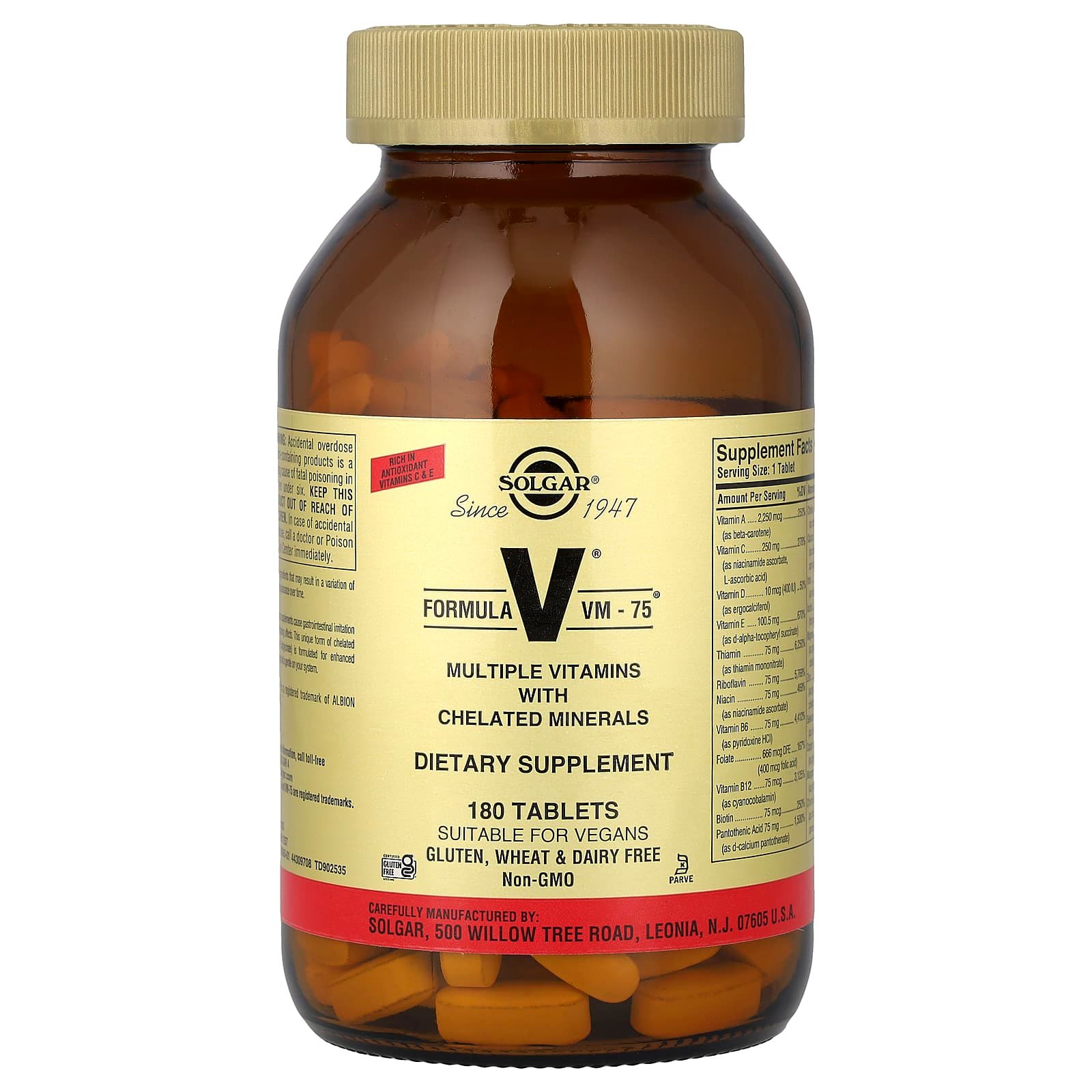 Solgar, Formula V®,VM-75®, 180 Comprimidos