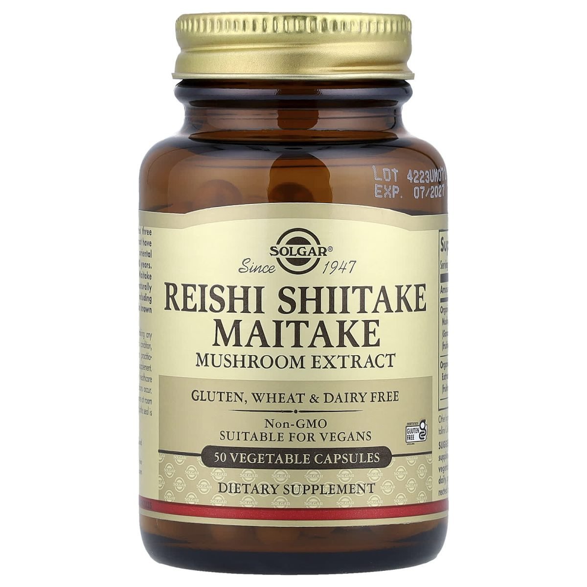 Solgar, Extrato de Cogumelo Reita Shiitake Maitake, 50 Cápsulas Vegetais