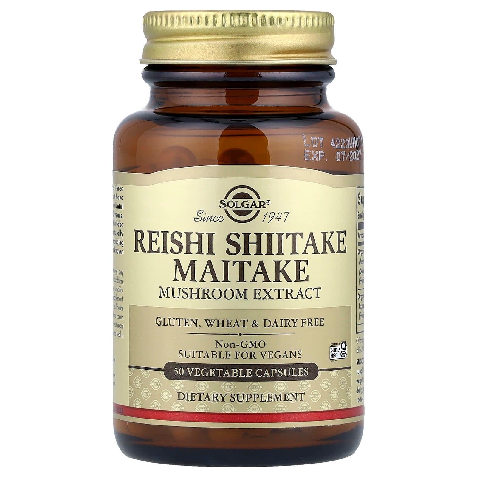 Solgar, Extrato de Cogumelo Reita Shiitake Maitake, 50 Cápsulas Vegetais