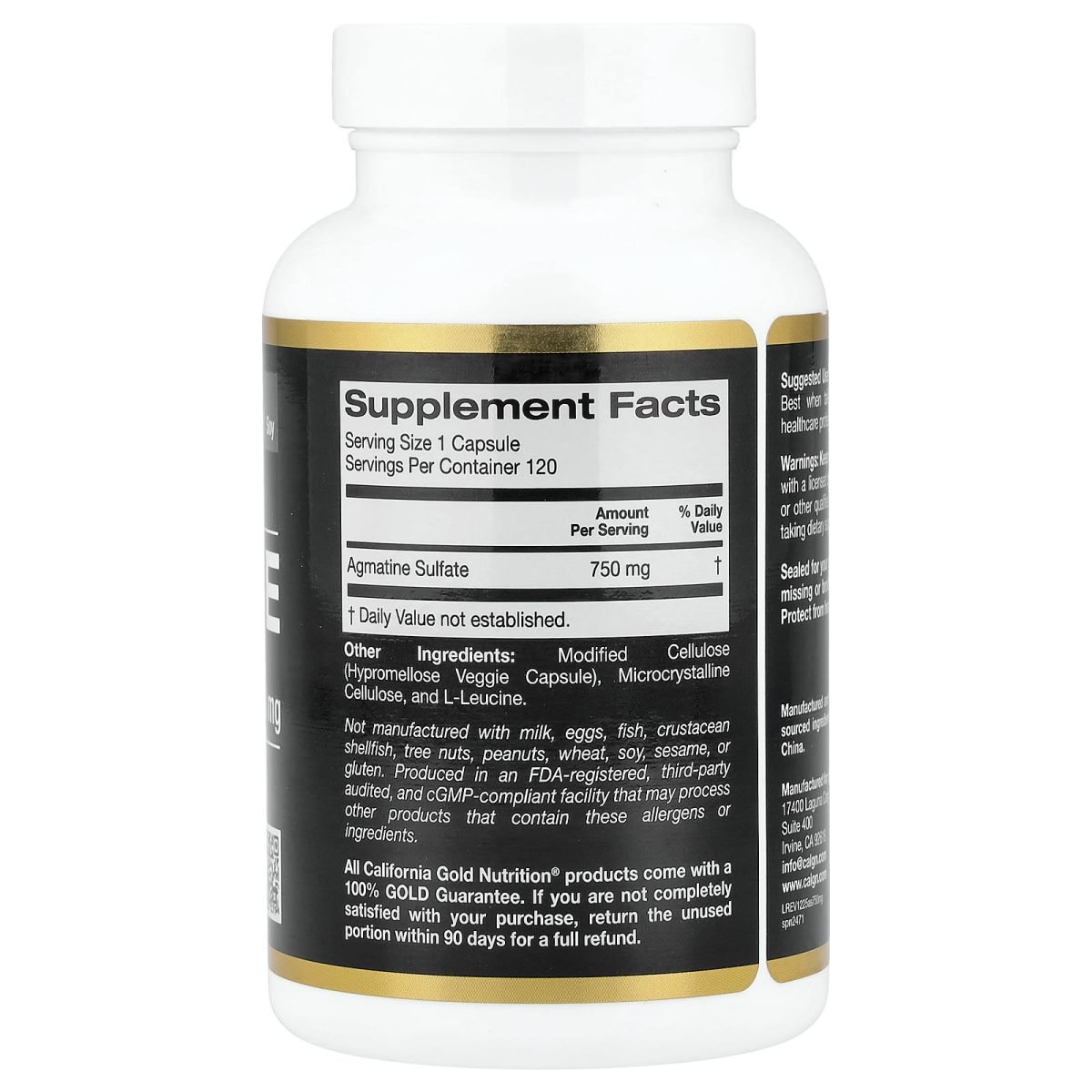California Gold Nutrition, Sulfato de Agmatina, 750 mg, 120 Cápsulas Vegetais, foto 2