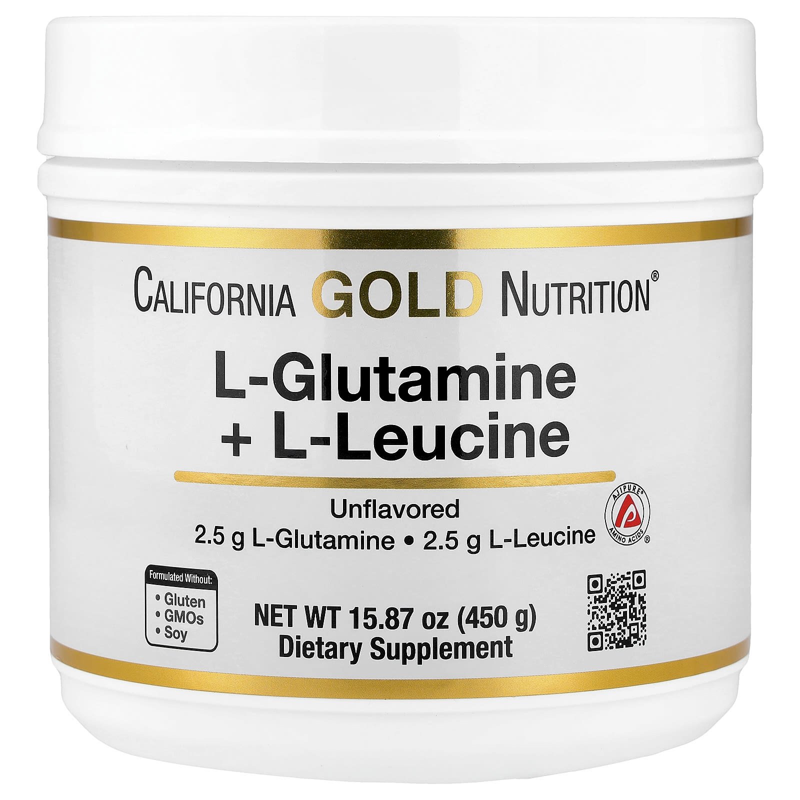 California Gold Nutrition, L-glutamina + L-leucina, Unflavored, 450 g (15,87 oz)
